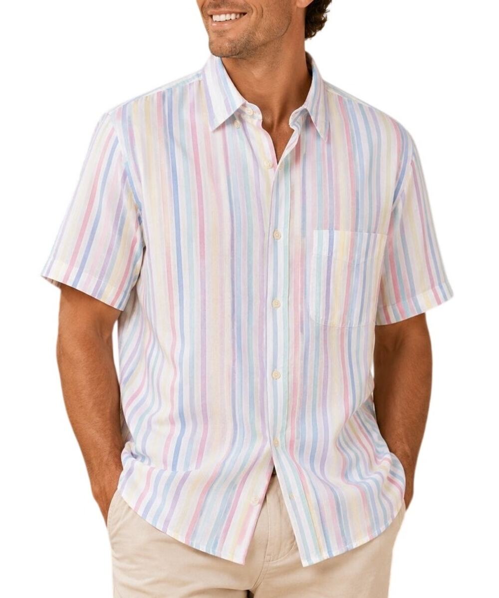 VTG Tidewater Traders Mens Pastel Stripe Button Down Shirt L Preppy 90s Retro
